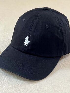 Ralph Lauren Black Baseball Cap with White Pony Logo